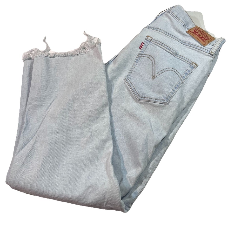 Levi's Ribcage Straight Ankle Jeans Women's Size‎ 32x29 Blue Button Fly Distress